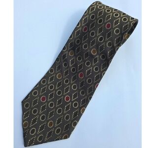 Audrey Buckner Tie Mens OS Olive Green Geometric Diamond 100% Silk Hand Tailored